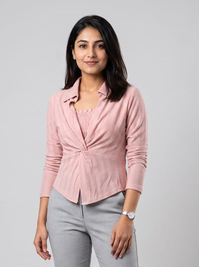 Knit Draped Collared Top