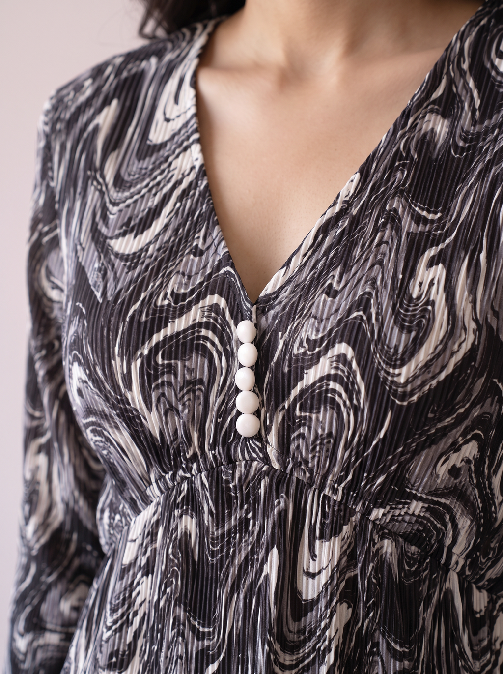 Ocean Wave Pleated V-Neck Top