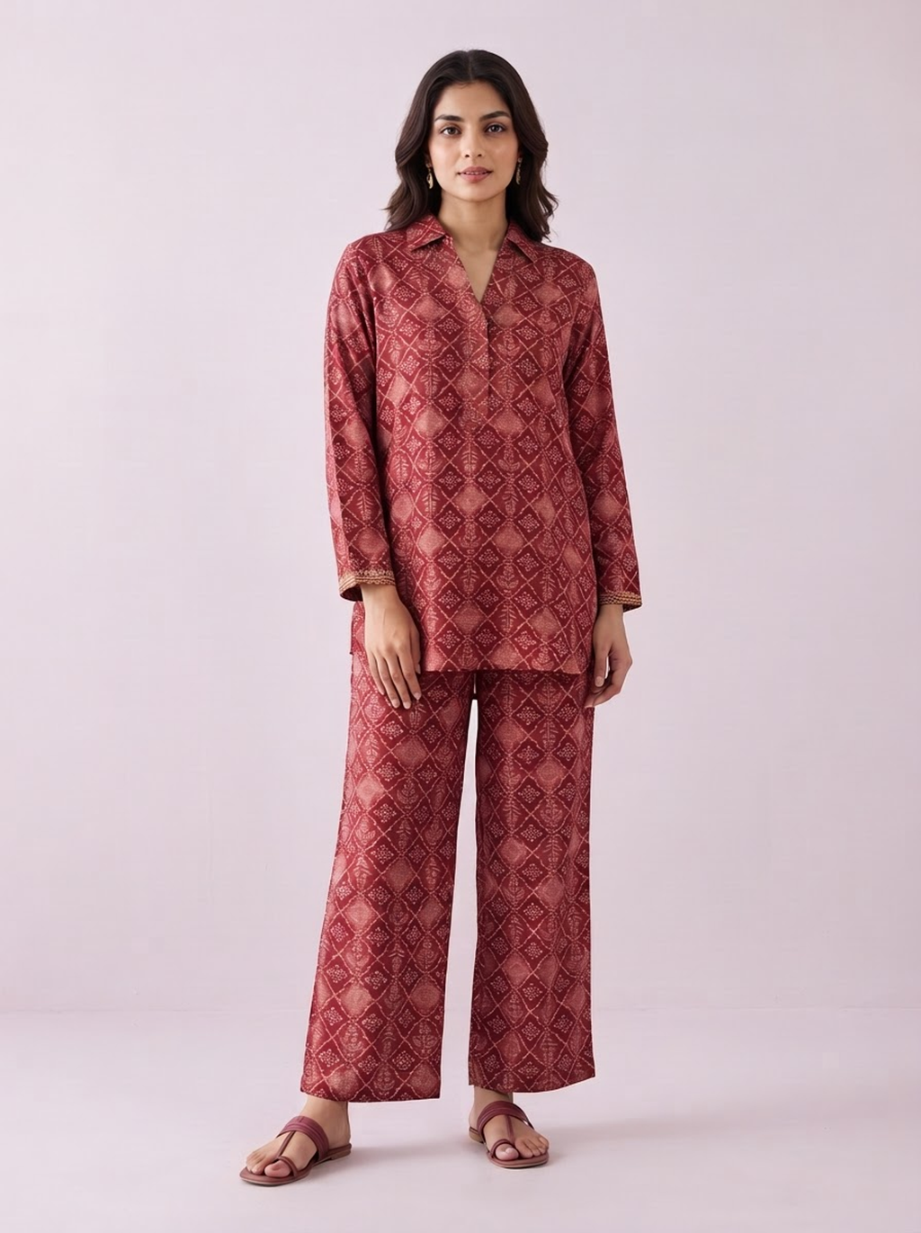 Terracotta Diamond Print Tunic & Trouser Set