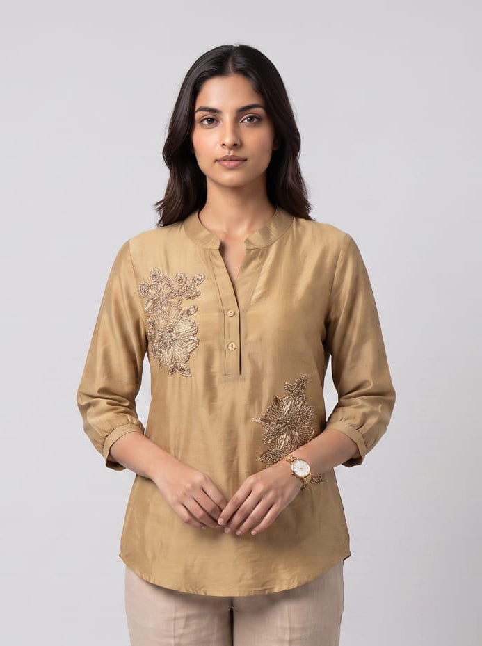 Chanderi Embroidered Tunic Shirt