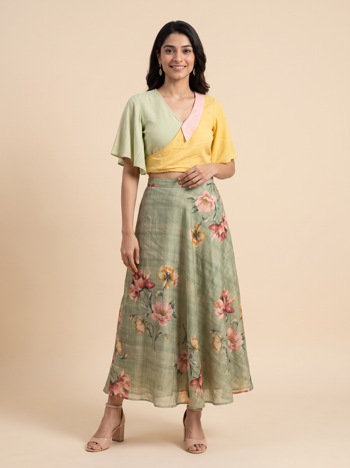 The Pastel Color-Block Wrap Crop Top