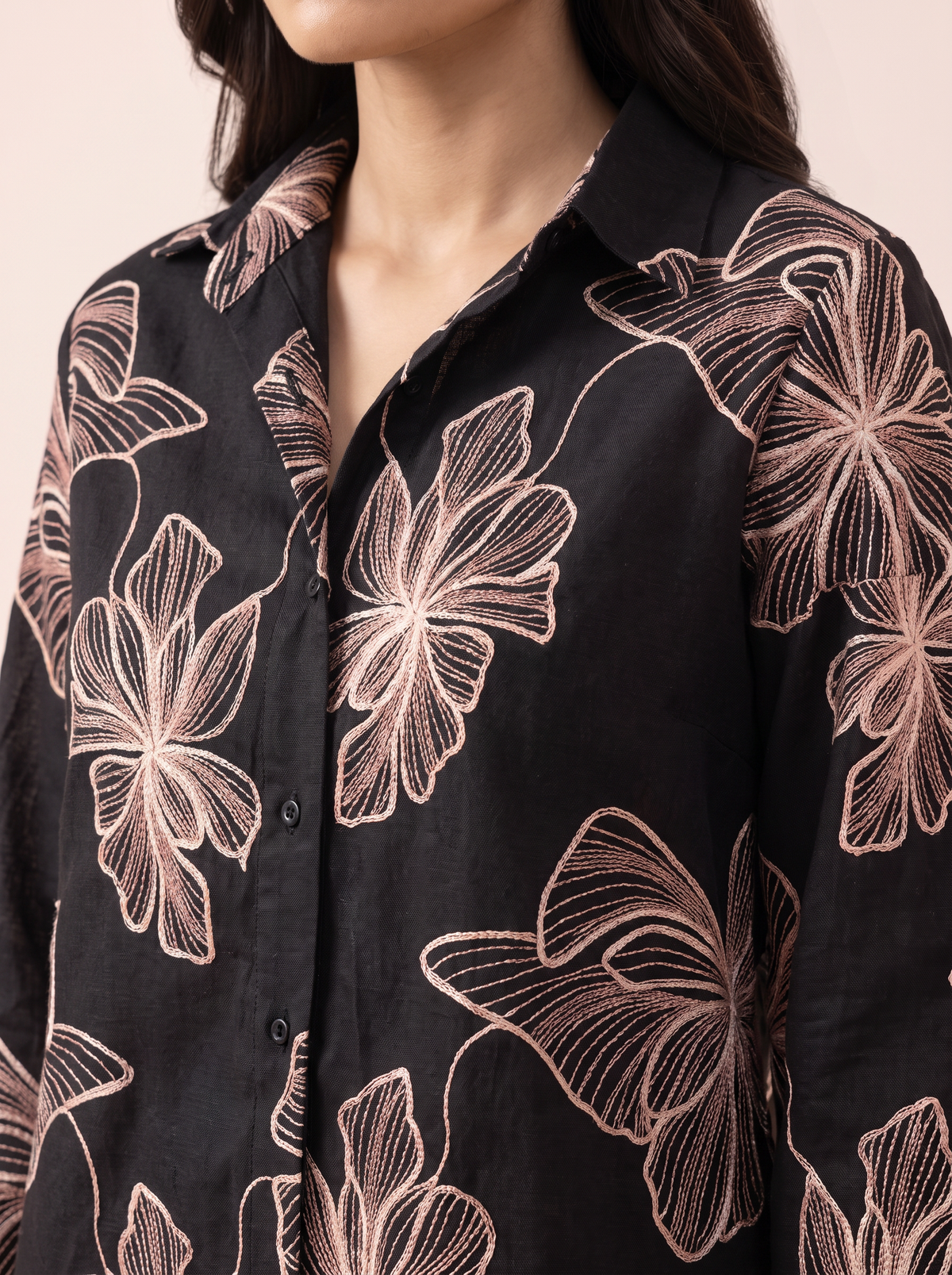 Noir Floral Linen Khadi Co-ord Set