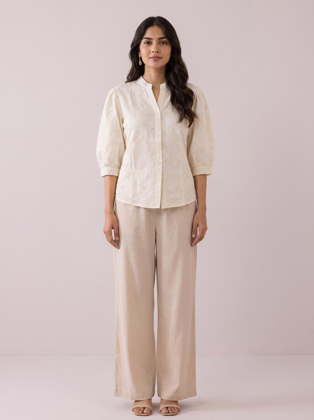 Ivory Blossom Embroidered Mandarin shirt