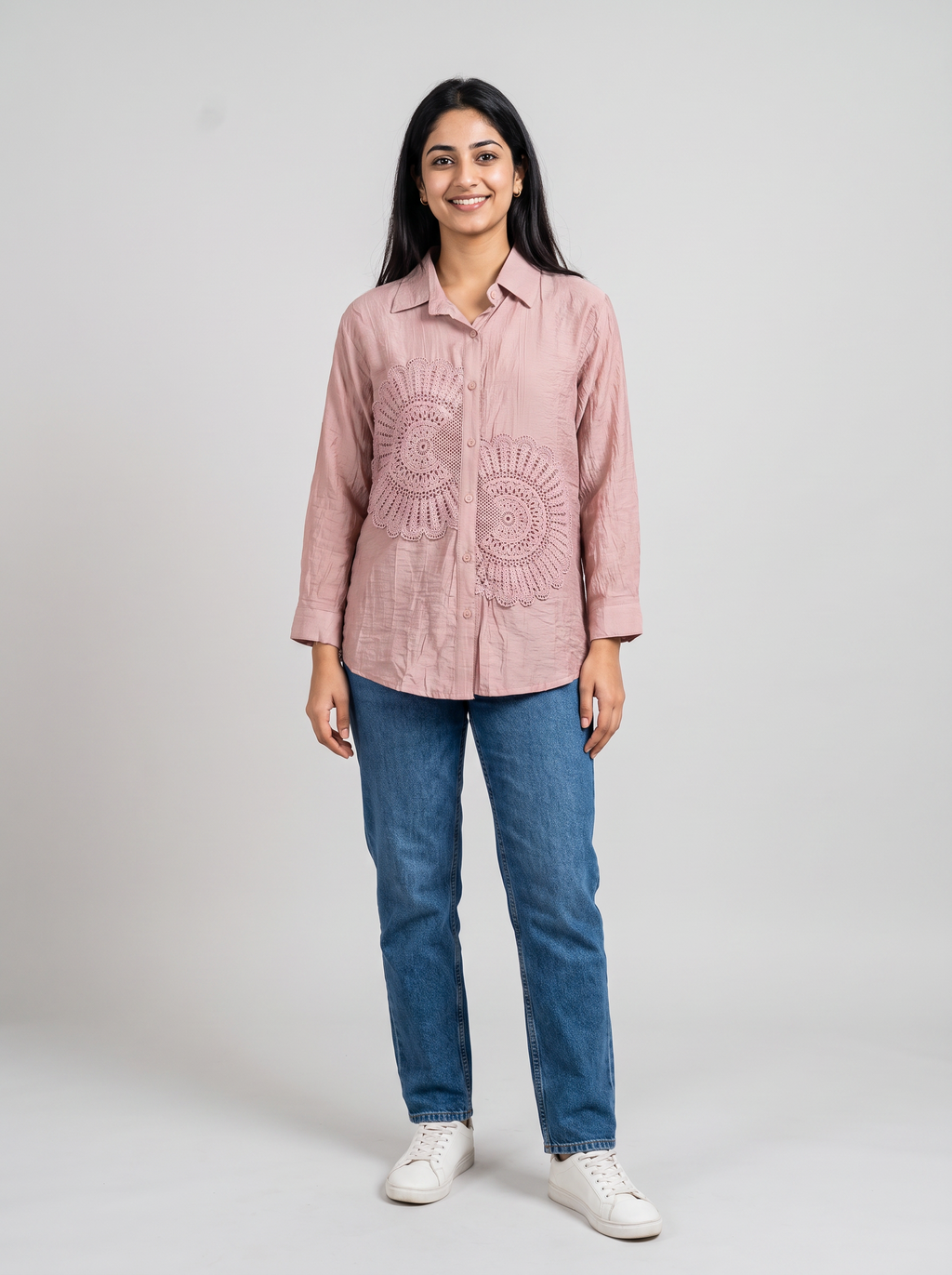 Lace Applique Linen Shirt