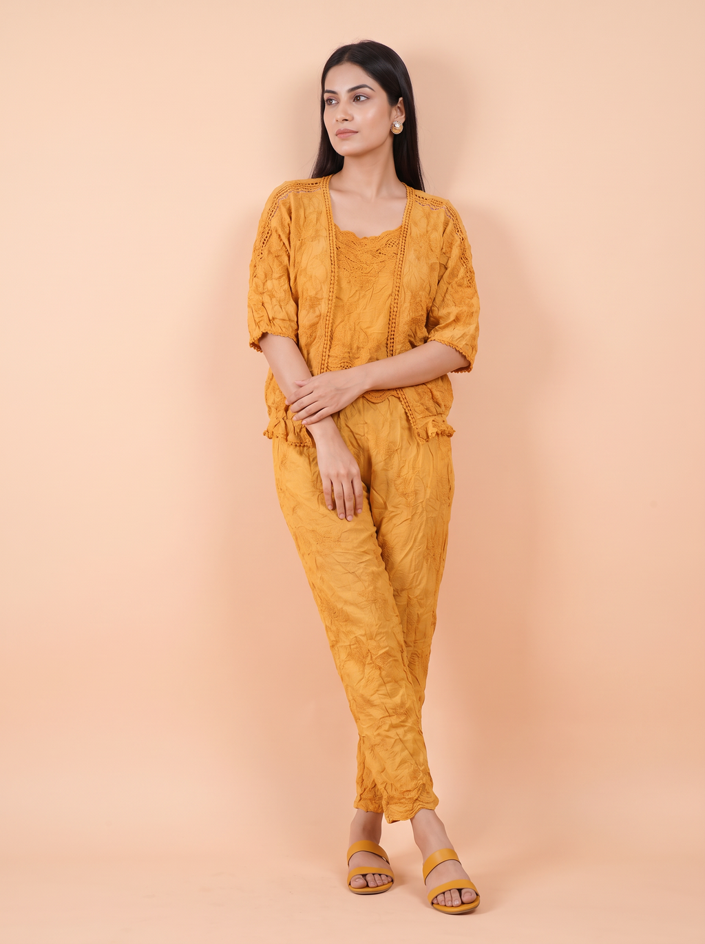 The Saffron Crinkle Three-Piece Co-ord Set