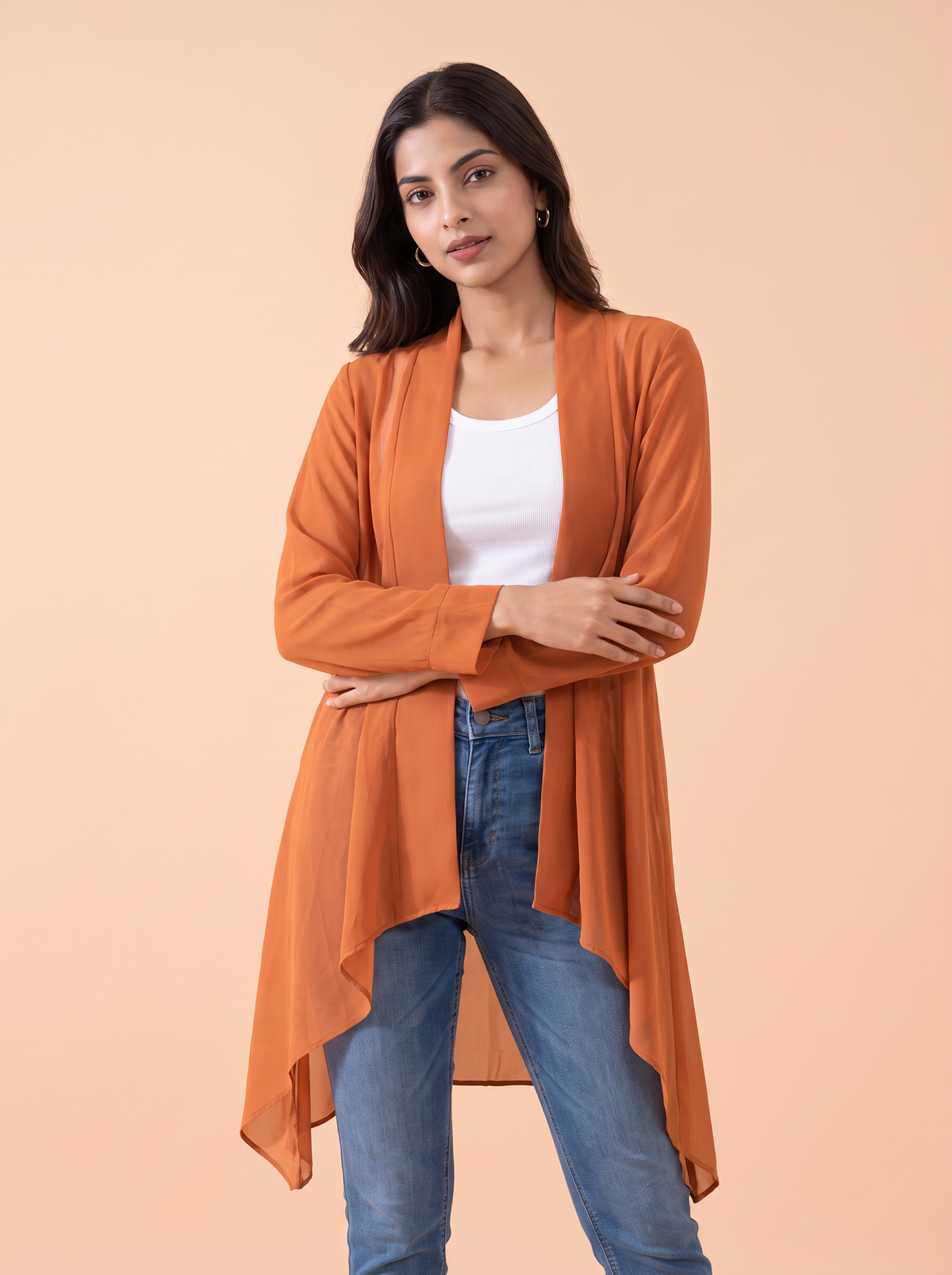 Rust Orange Waterfall Sheer Shrug