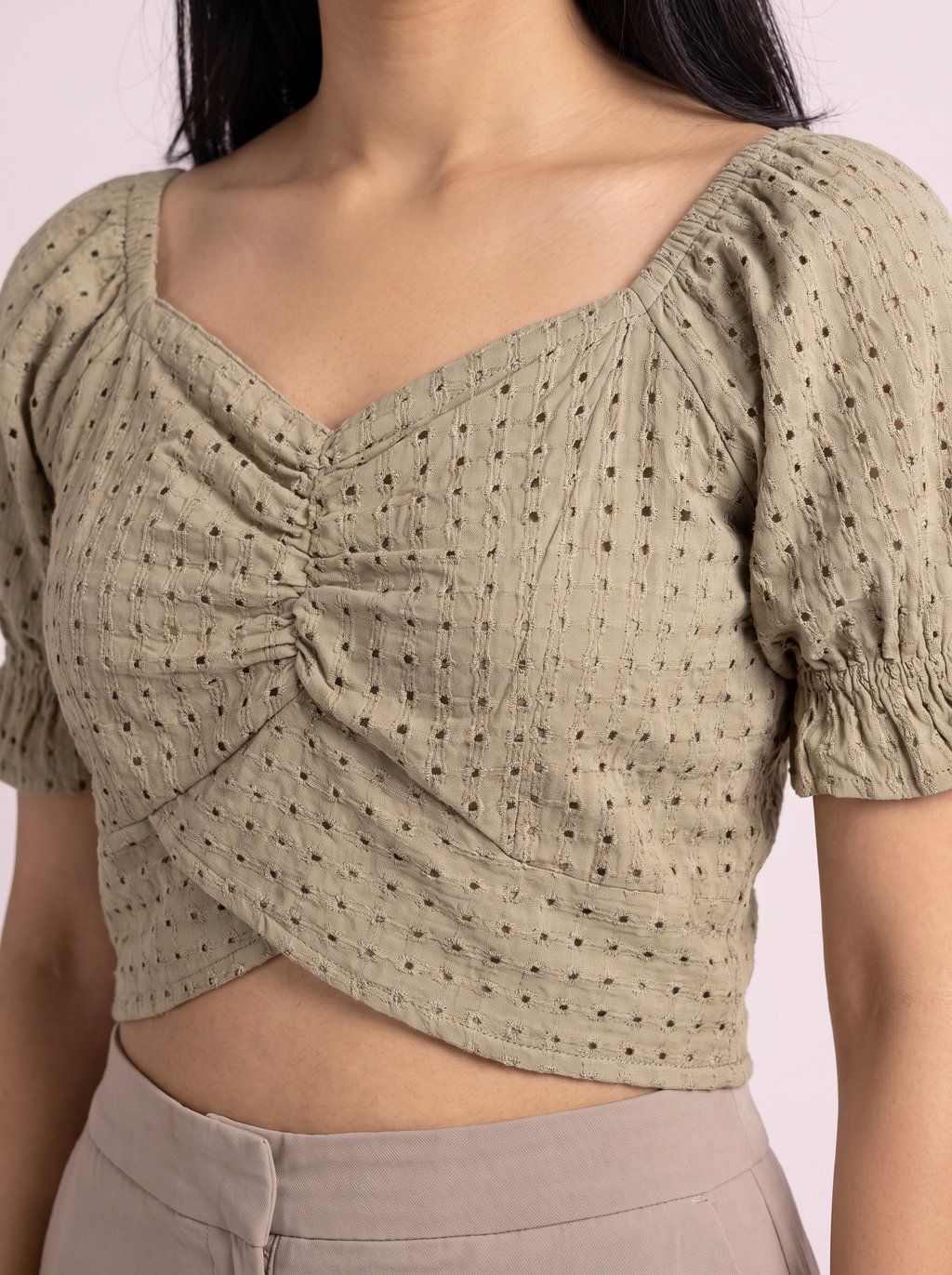 Sienna Ruched Eyelet Crop Top