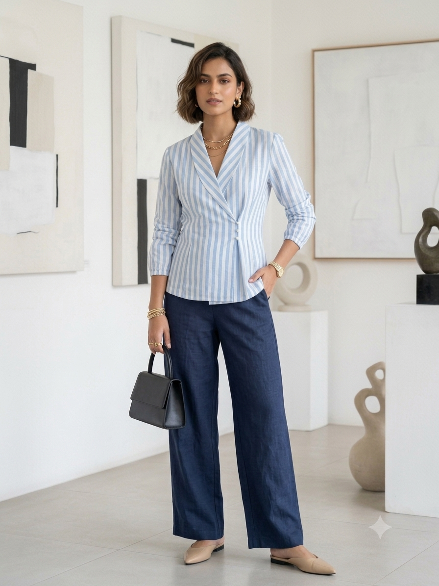 The Amalfi Striped Shawl-Collar Wrap shirt