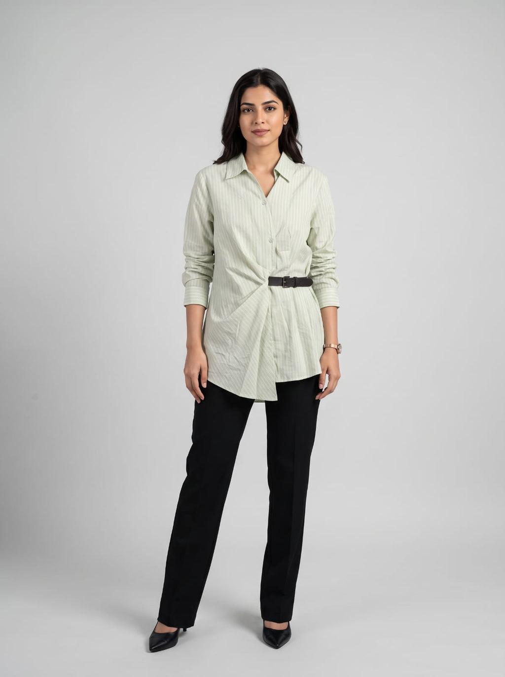 Belted stripe shirt