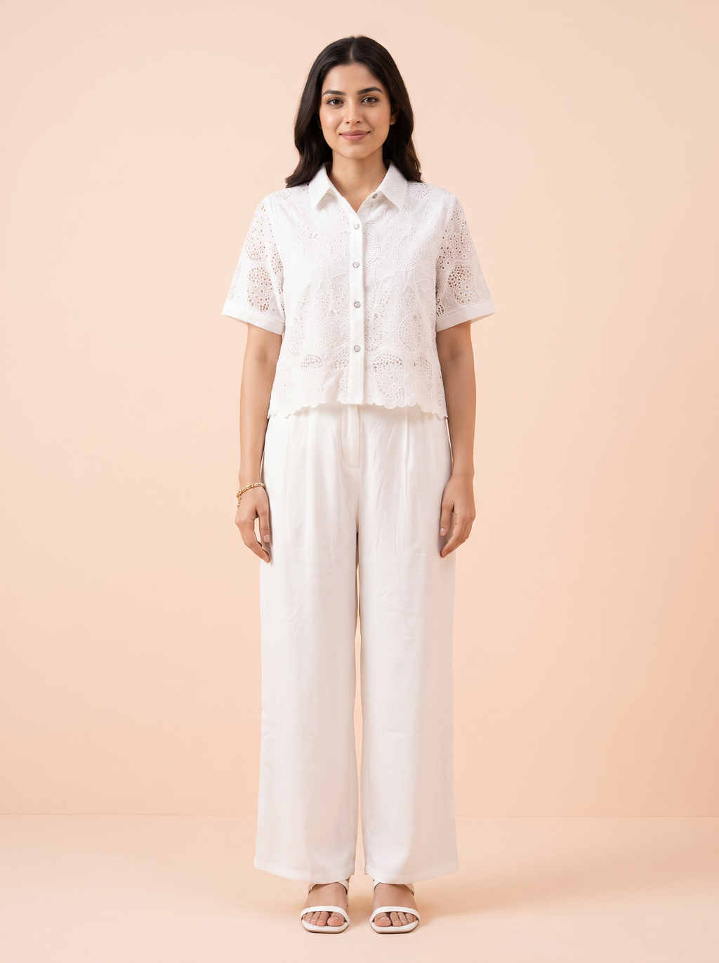 Ivory Lace Bloom Linen khadi Co-ord set