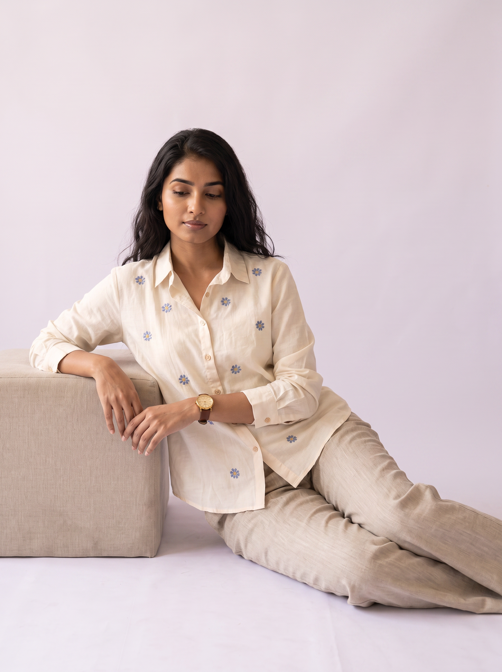 Floral embroidered cotton shirt