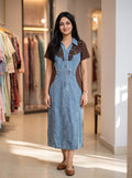 Contrast Panelled Denim Midi Dress