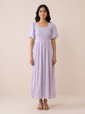 Lilac Smocked Puff-Sleeve Maxi Dress