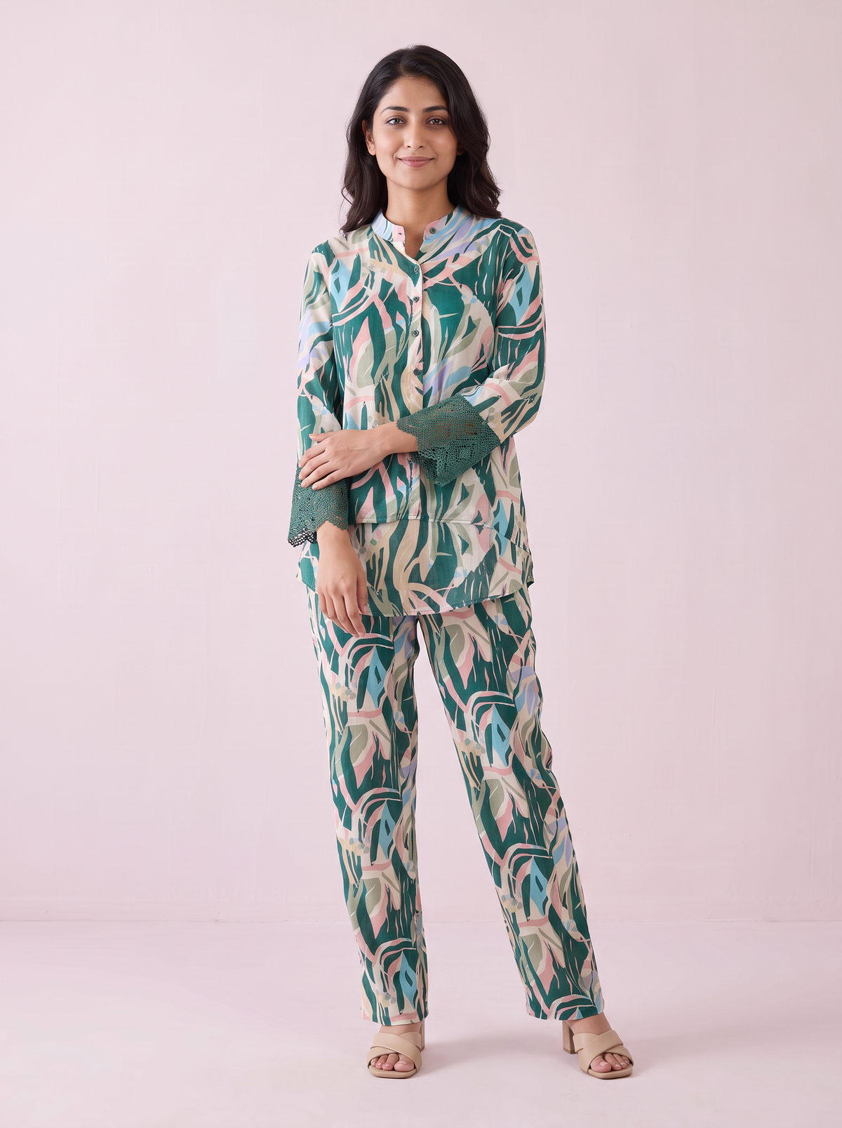 Emerald Flora Lace-Cuff Co-ord Set