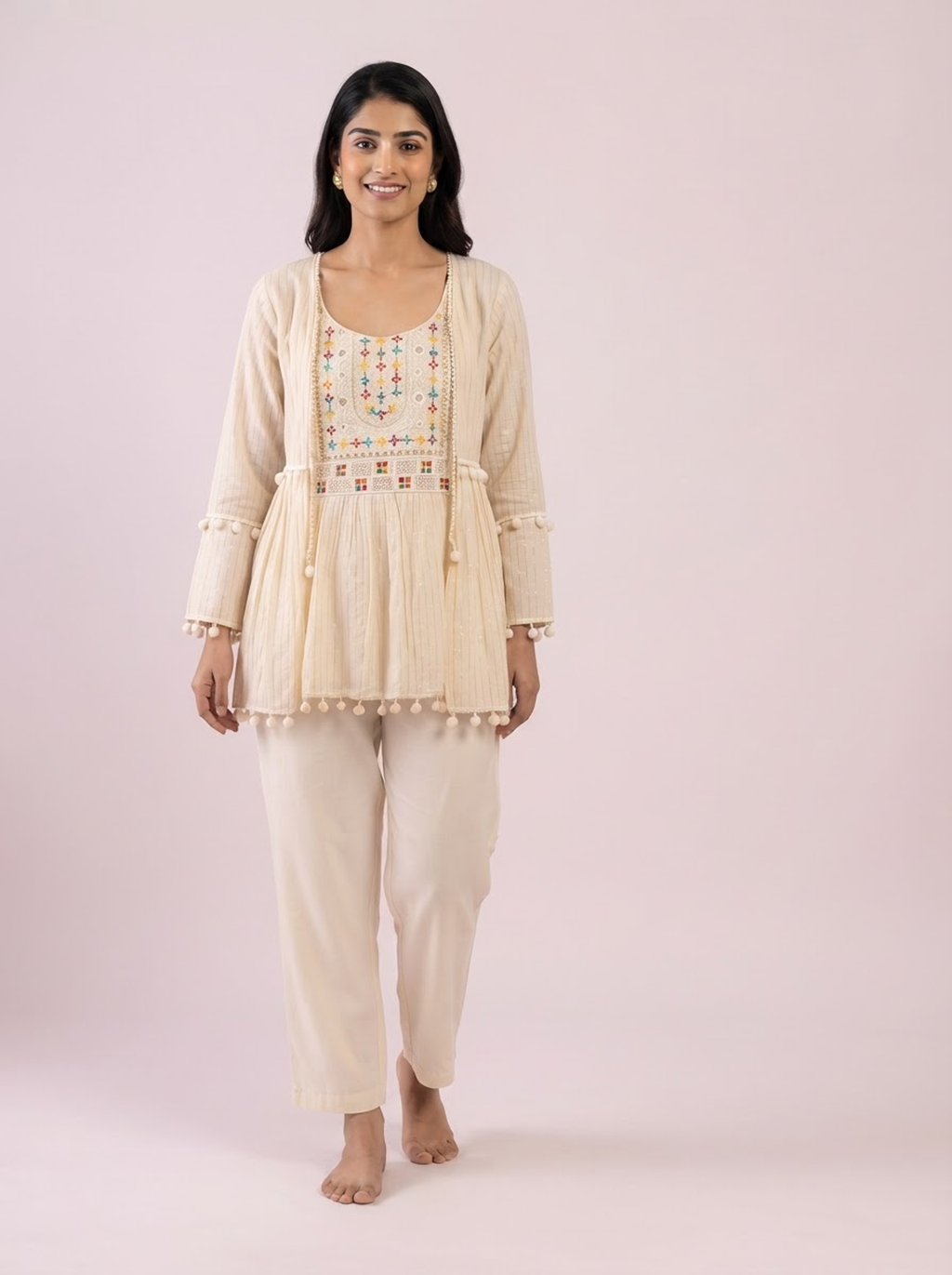 Ivory Embroidered Peplum Co-ord Set