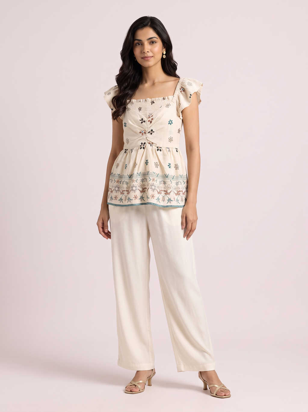 Ivory Embroidered Peplum Top