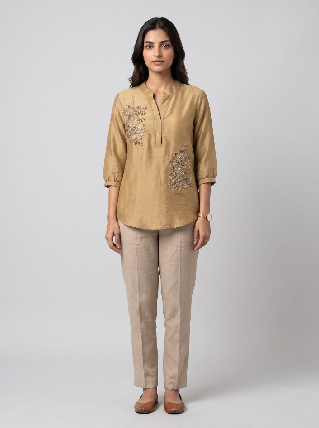 Chanderi Embroidered Tunic Shirt
