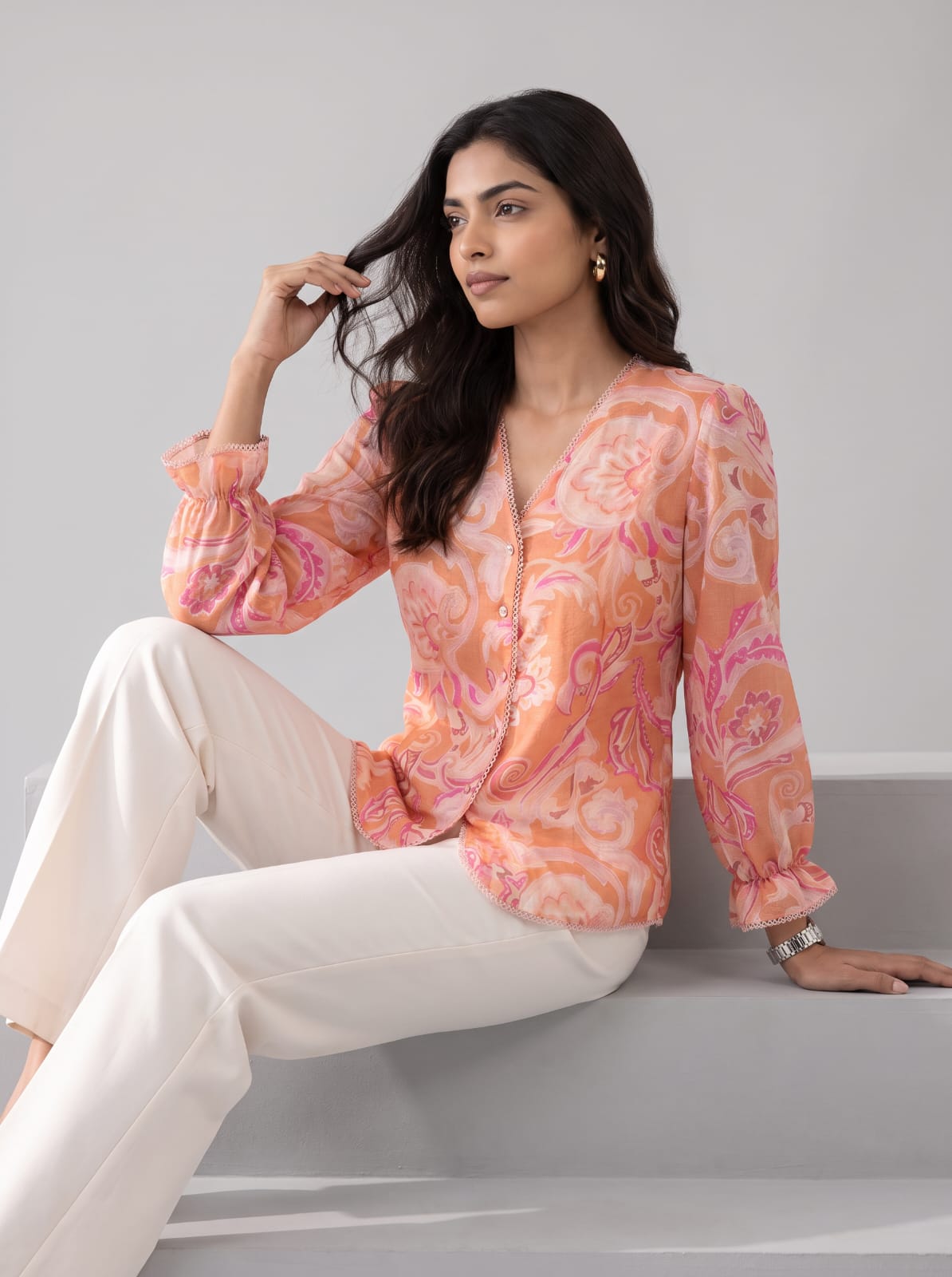V-Neck Button-Front shirt