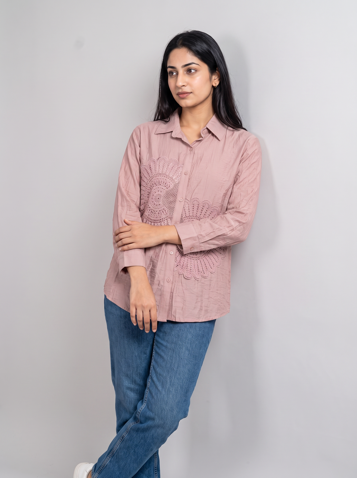 Lace Applique Linen Shirt