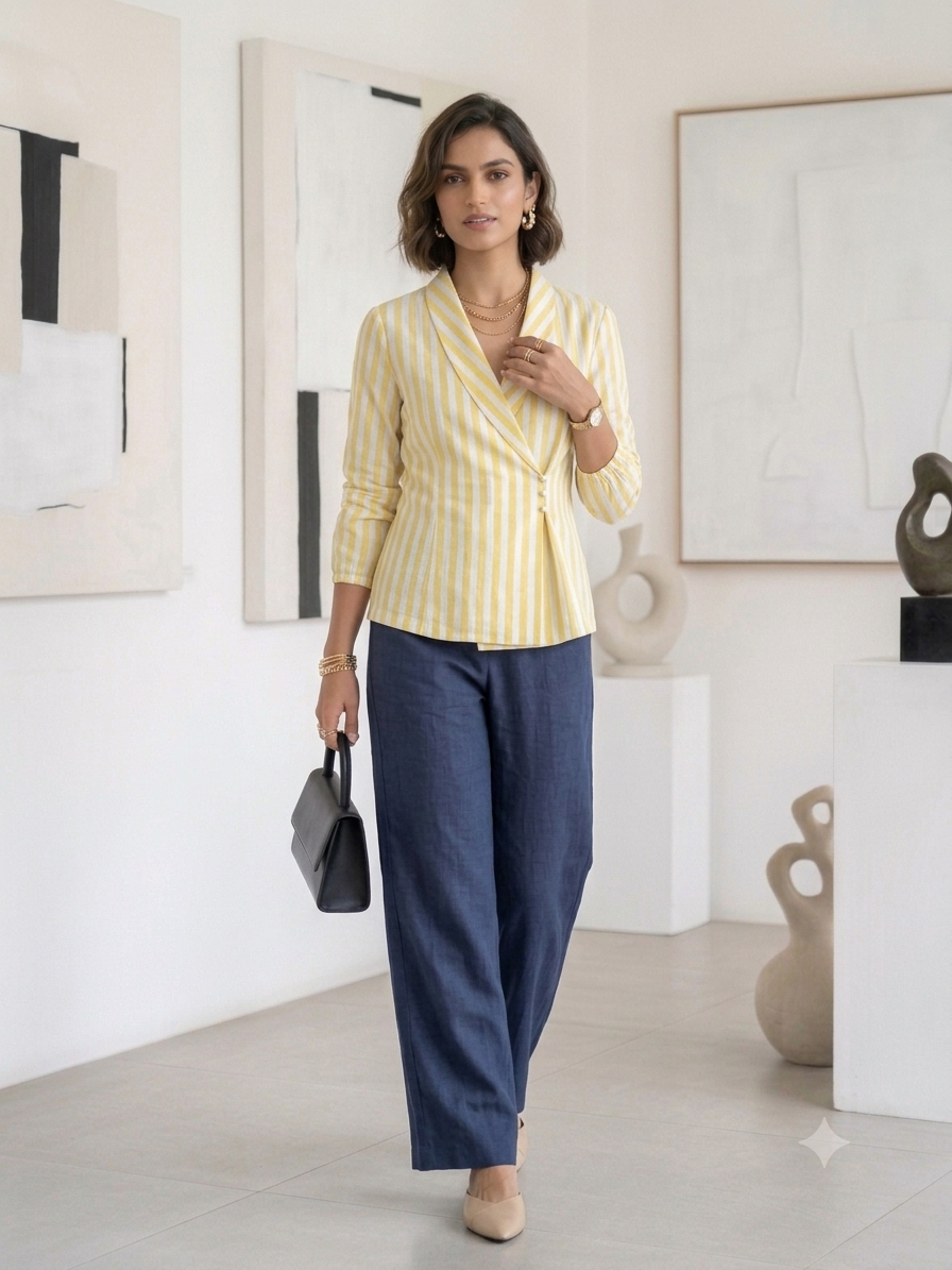The Amalfi Striped Shawl-Collar Wrap shirt