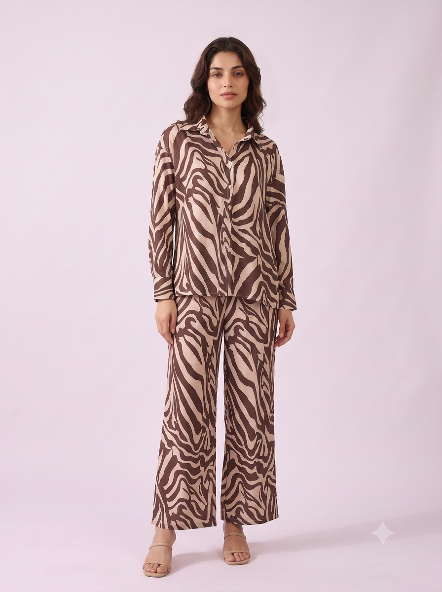 The Espresso Zebra Satin Skirt Co-ord Set