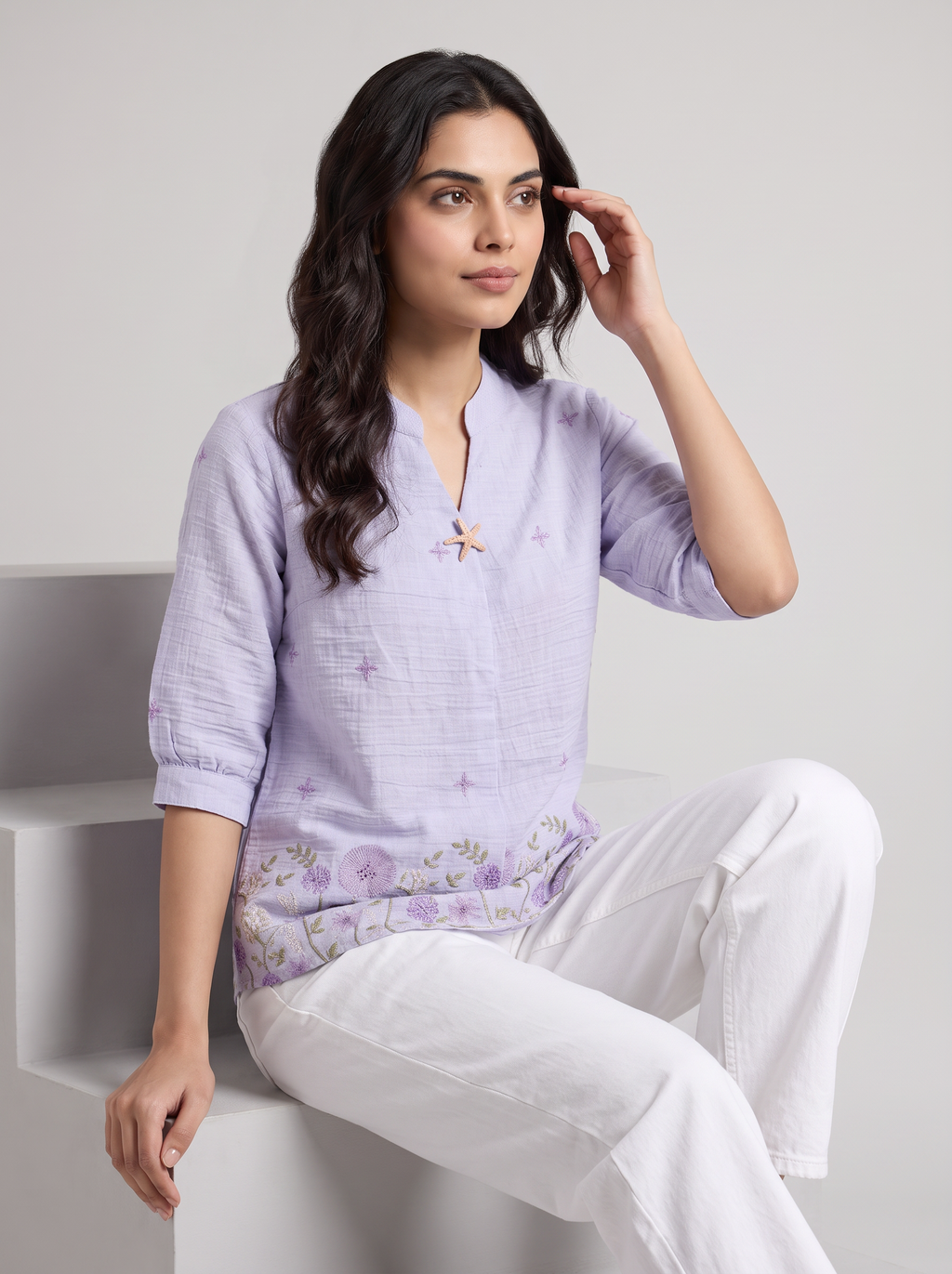 Textured cotton printed shirt