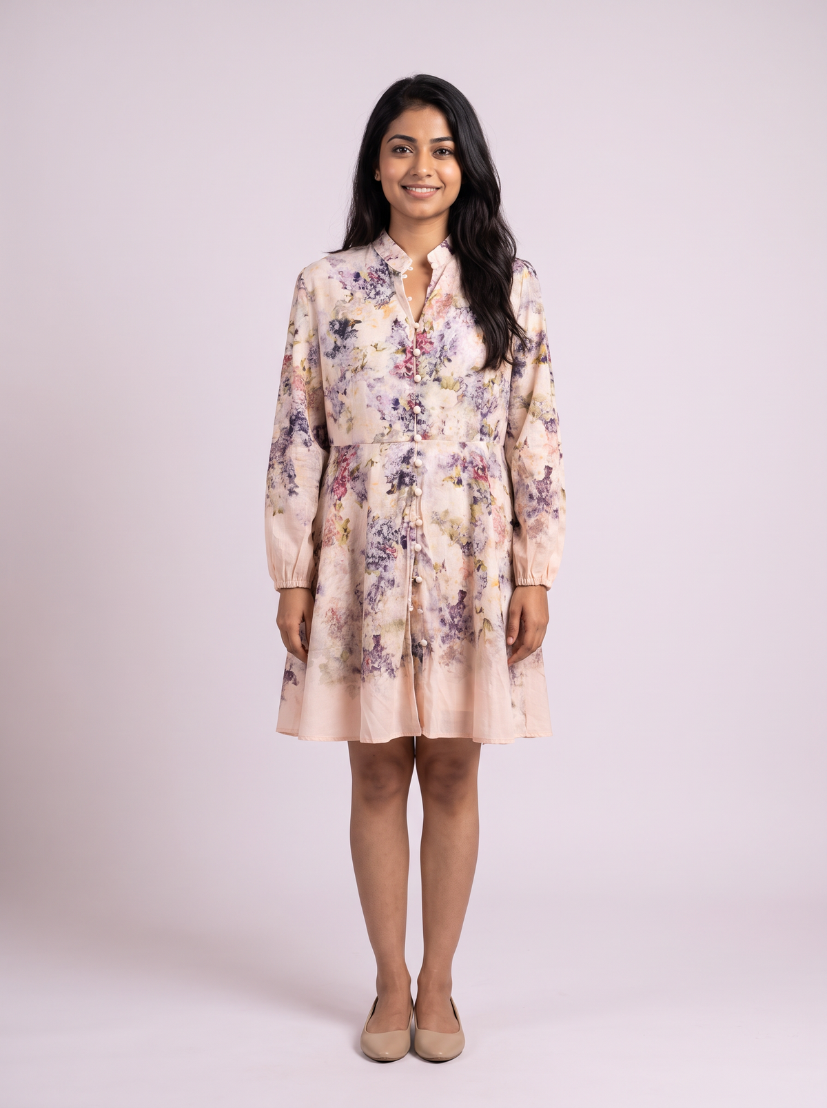 Blush Watercolor Floral Shirt Dress