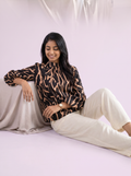 Abstract printed Balloon sleeve top