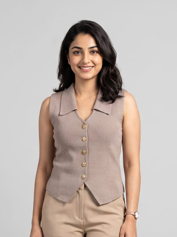 Minimalist Notched-Collar Vest Top