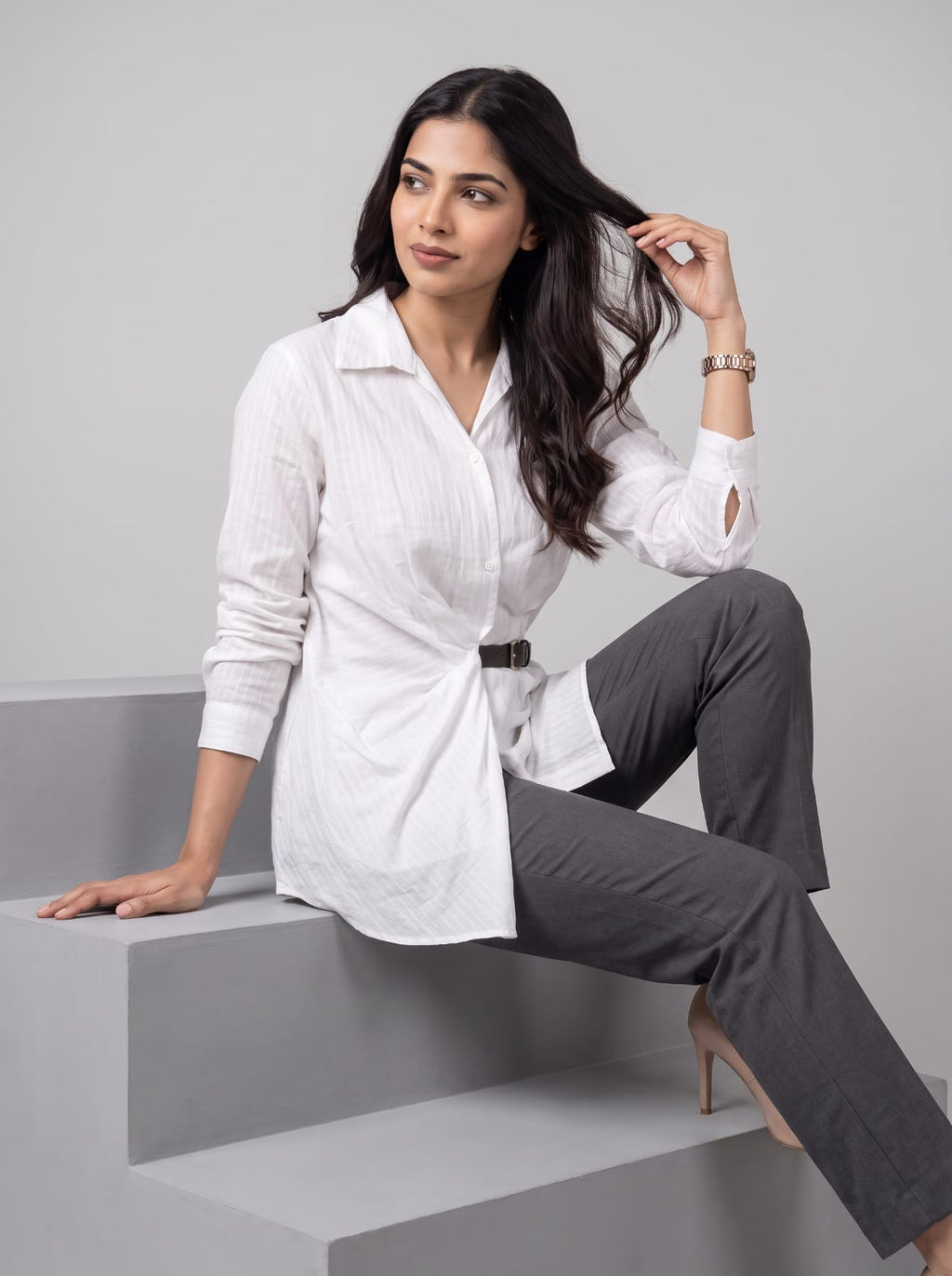 Belted stripe shirt