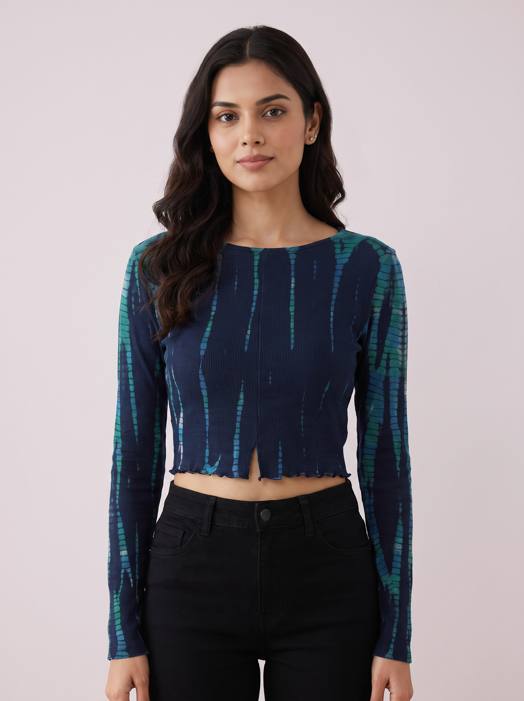 Indigo Aura Tie-Dye Ribbed Crop Top