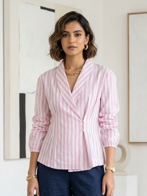 The Amalfi Striped Shawl-Collar Wrap shirt