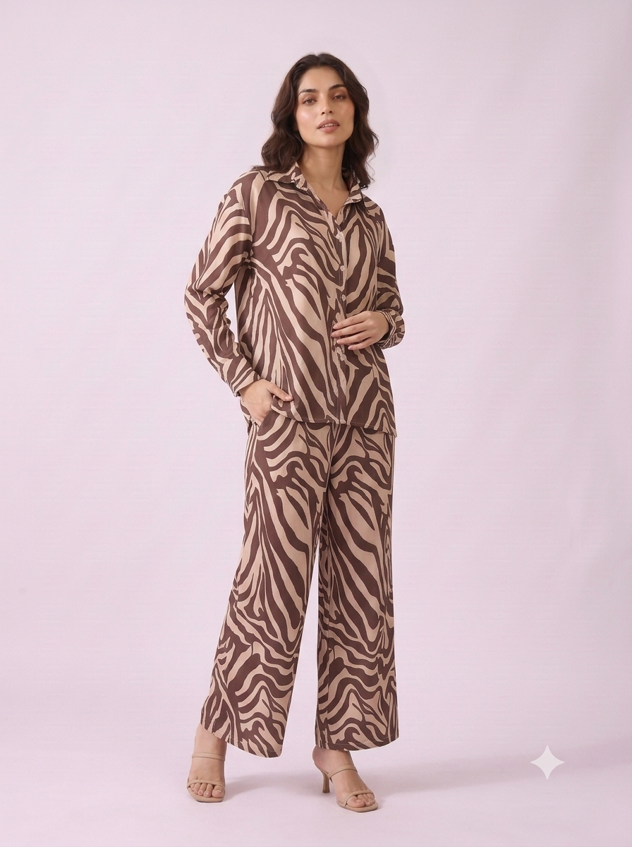 The Espresso Zebra Satin Skirt Co-ord Set