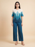 Teal Ombre Scenic Landscape Pleated Co-ord Set