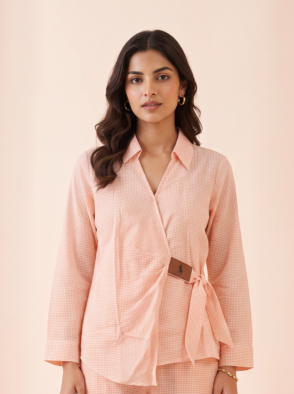 Blush Micro-Check Wrap Tunic shirt