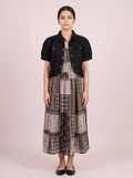 Print Midi Dress with Cropped Black Jacket Set