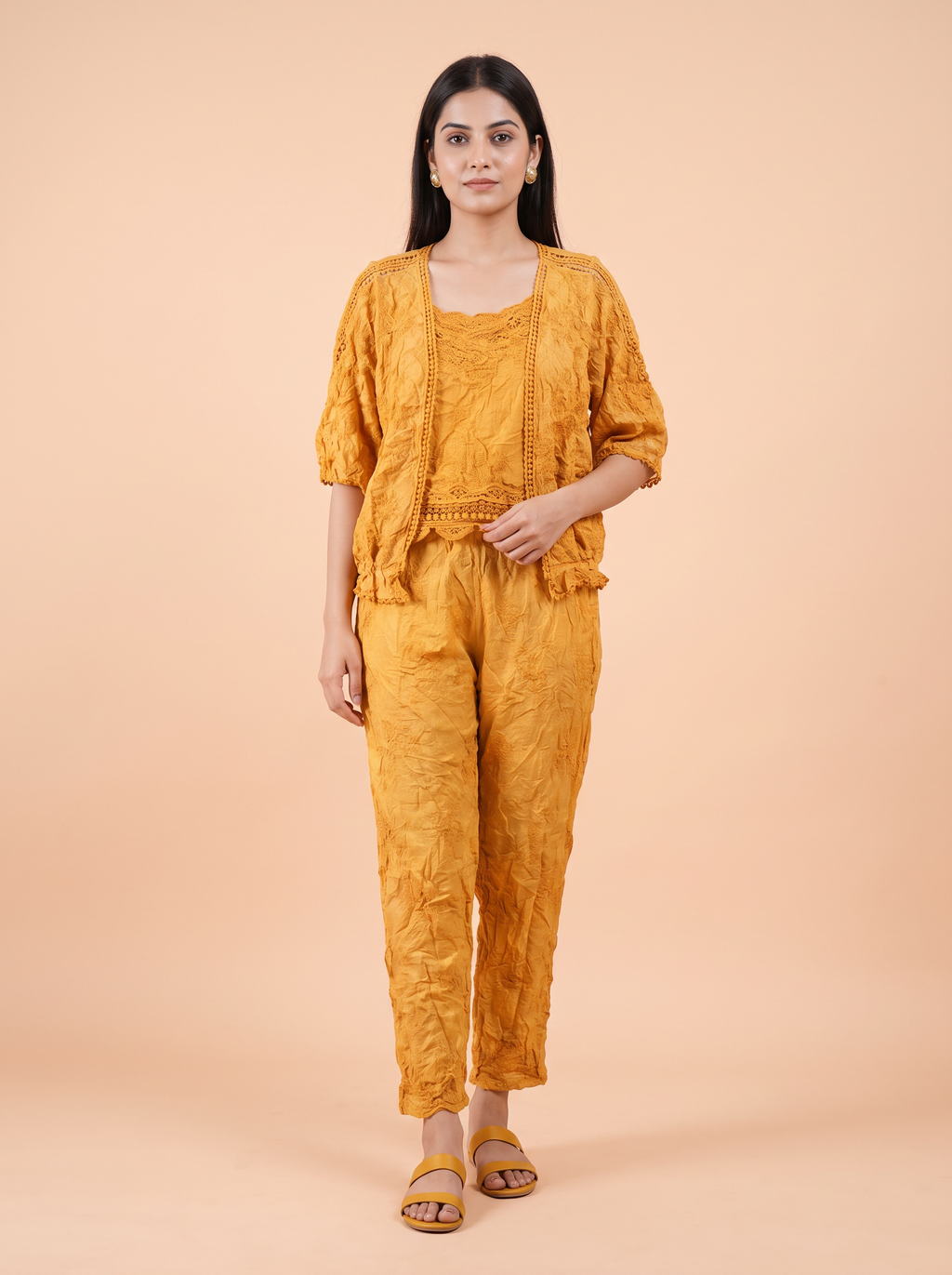 The Saffron Crinkle Three-Piece Co-ord Set