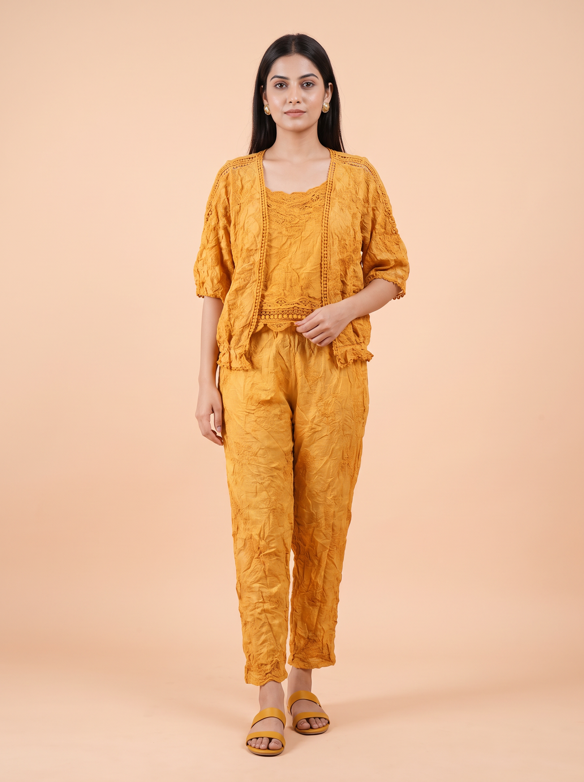 The Saffron Crinkle Three-Piece Co-ord Set
