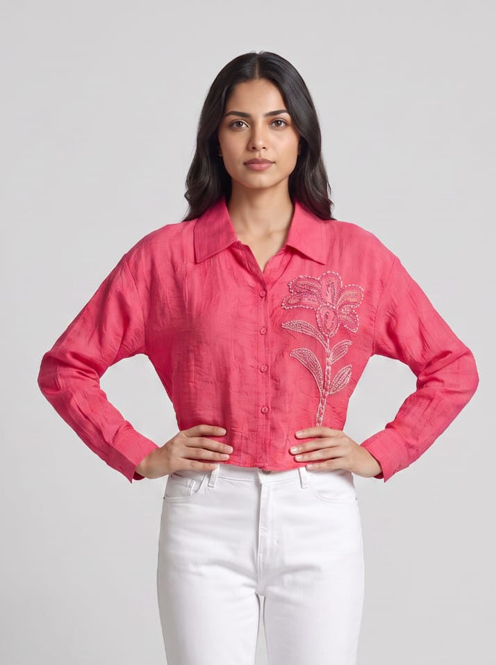 Blush Bloom Embroidered shirt