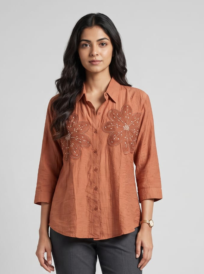 Terracotta Embroidered Slub Shirt