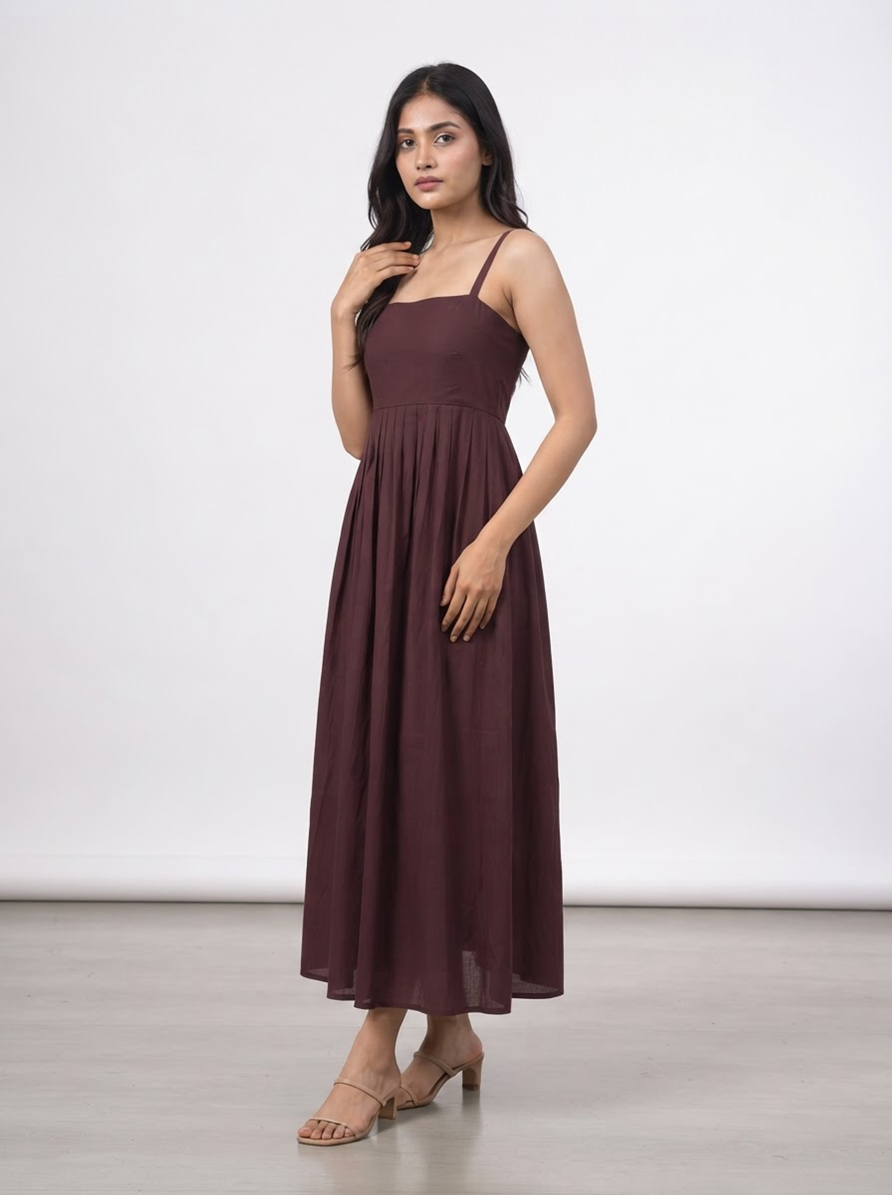 Pleated Strappy Maxi Dress