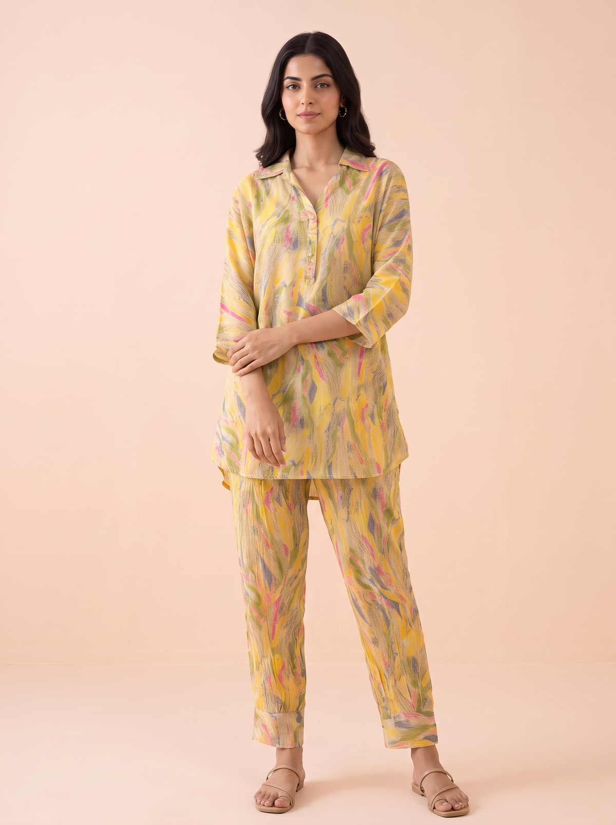 Citron Mist Watercolor Printed Co-Ord Set