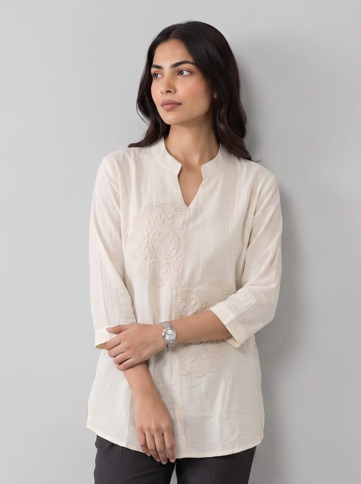 Ivory Mandala Embroidered Linen-Cotton Tunic