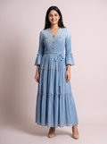 Celeste Chambray Tiered pleated Dress