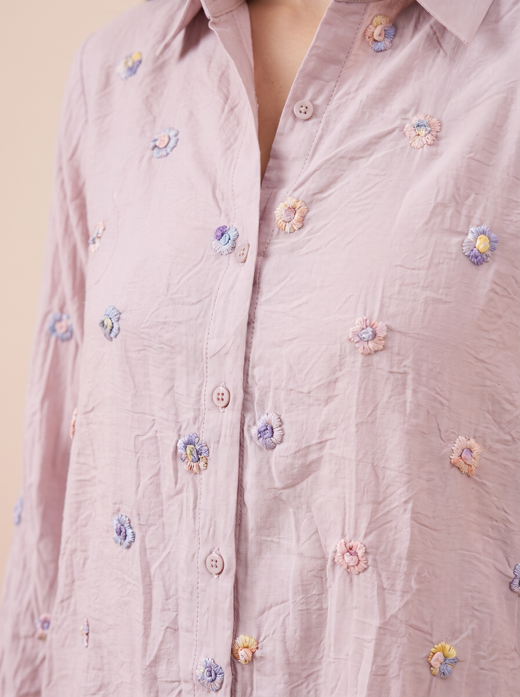 Pastel Floral Embroidered Linen Co-ord Set