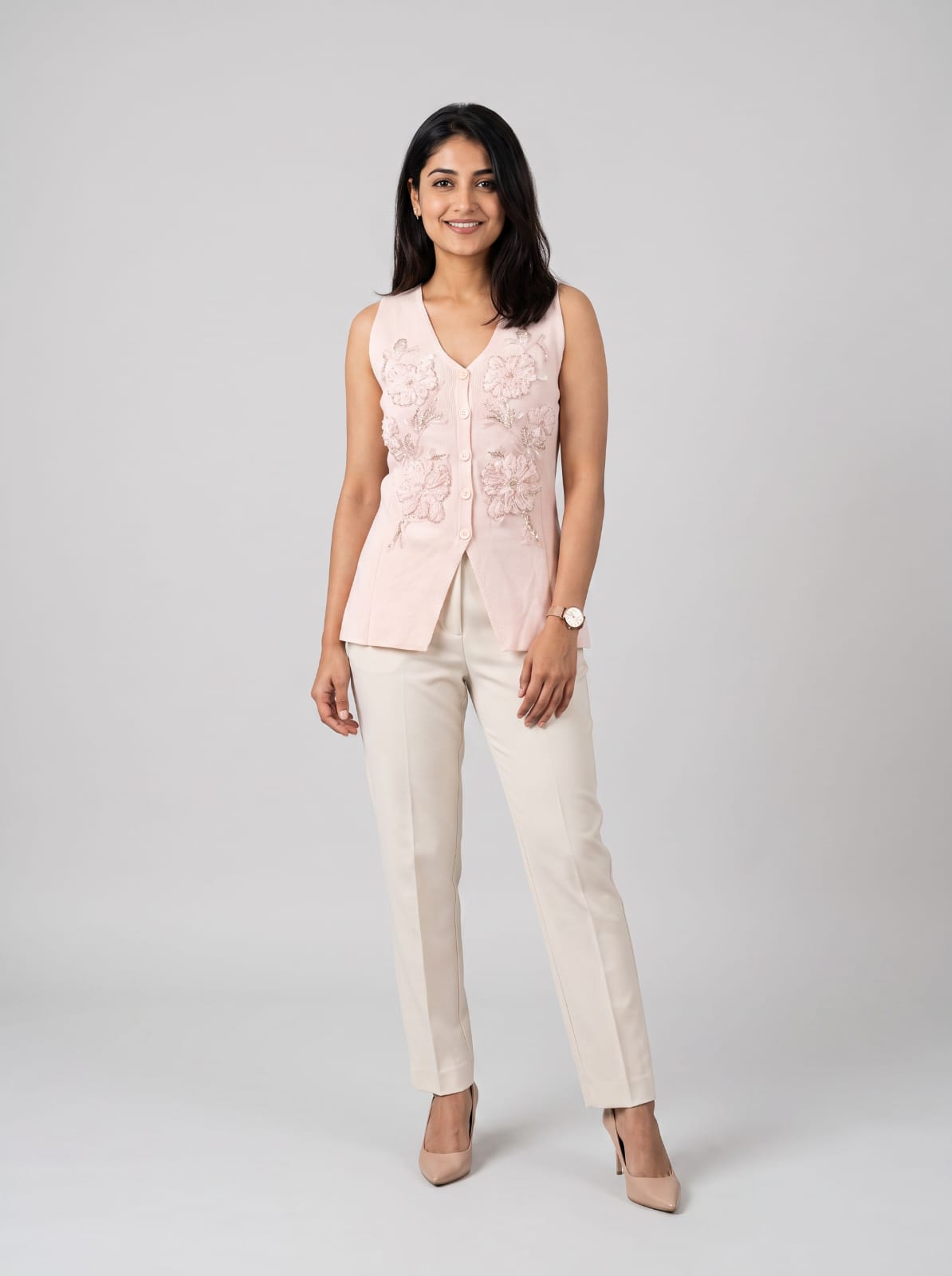 Blush Floral Embroidered Tailored Vest
