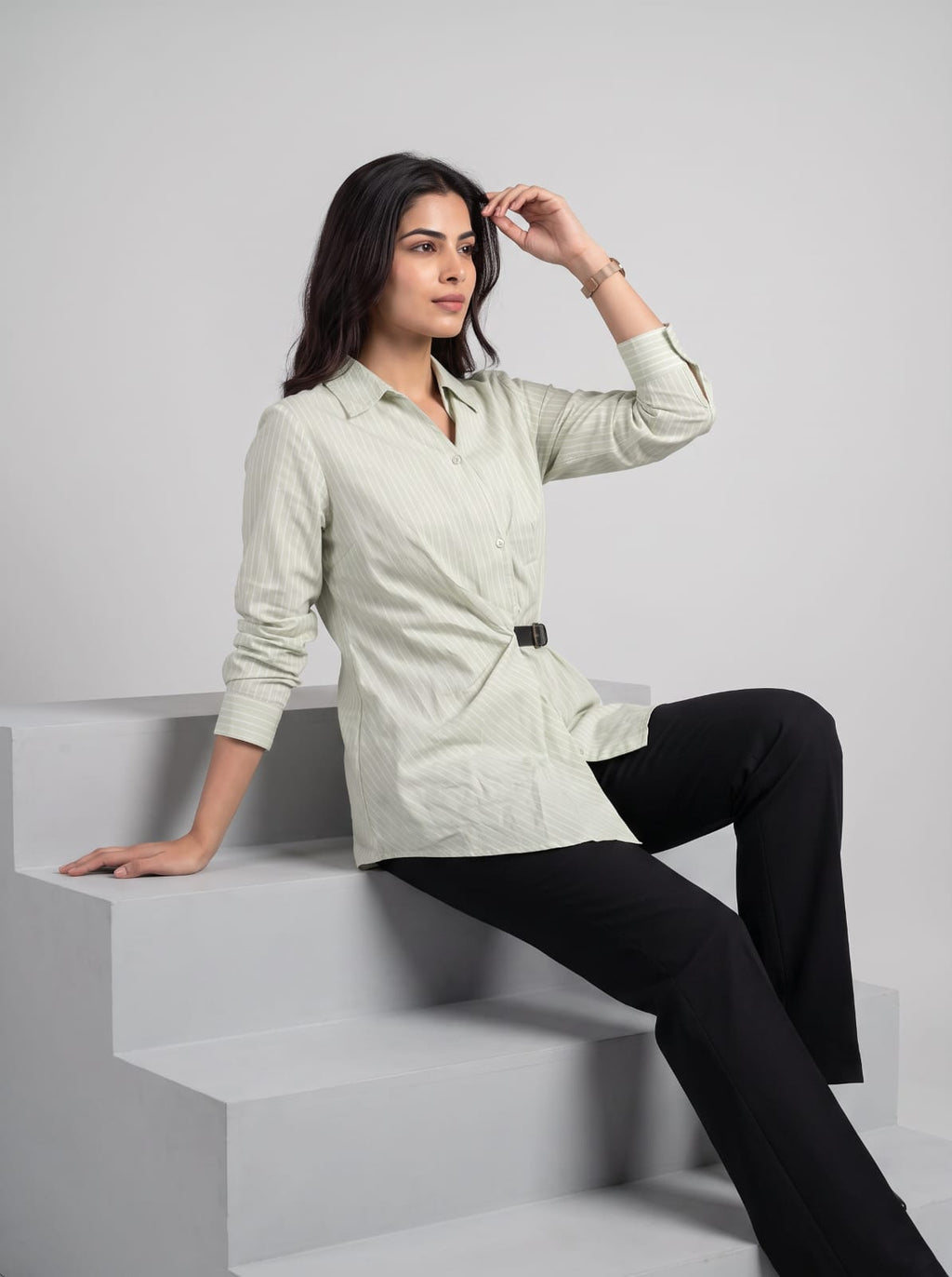 Belted stripe shirt