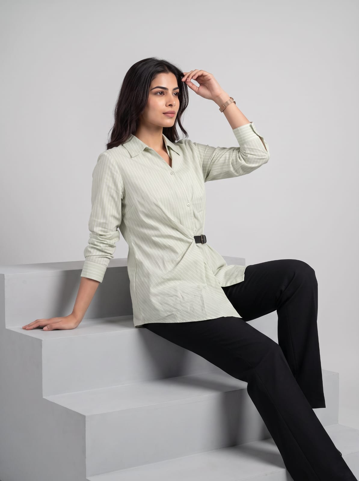Belted stripe shirt