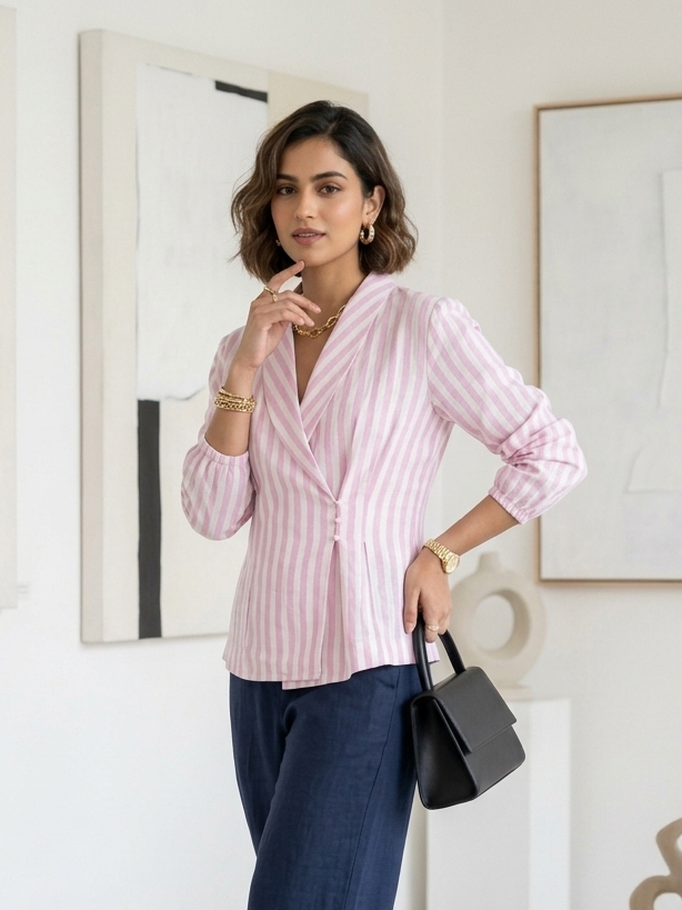 The Amalfi Striped Shawl-Collar Wrap shirt