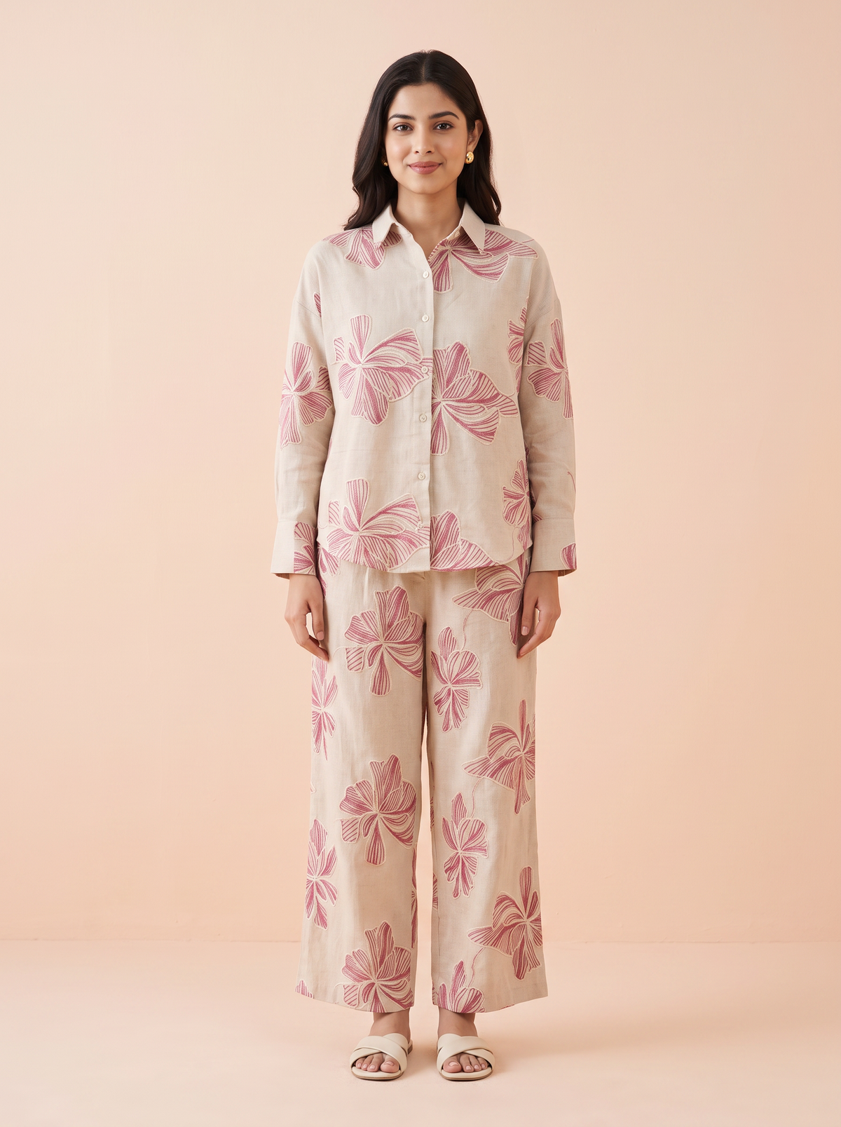 Floral Linen Khadi Co-ord Set